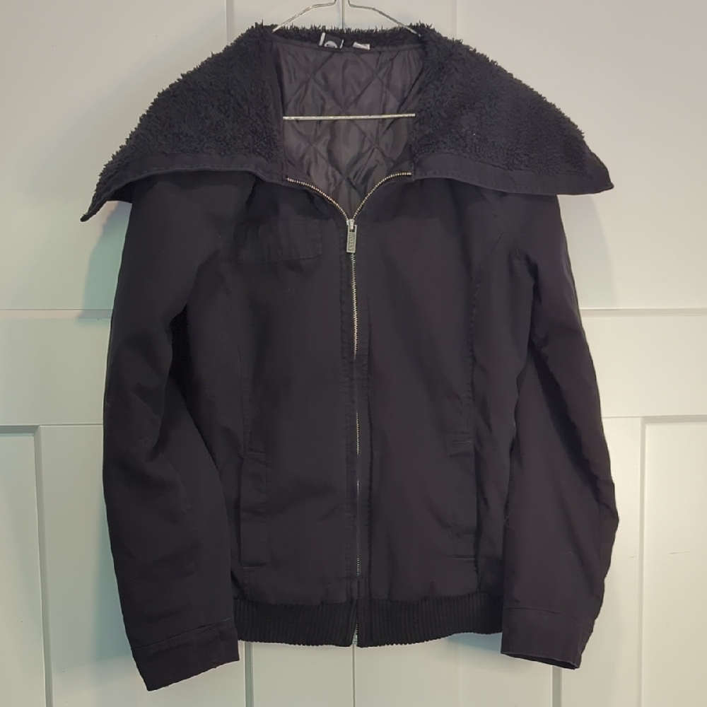 Roxy Black Bomber Jacket with Sherpa Collar Size L